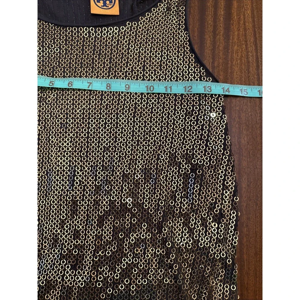 TORY BURCH Sequin Tank Top Women's Size Small Brown Gold Stretch Cocktail